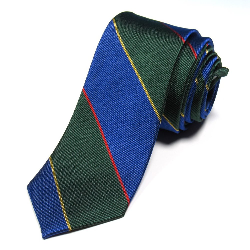 J.CREW Men's Skinny Club Tie Diagonal Stripe 100% Silk Twill Blue/Green/Red